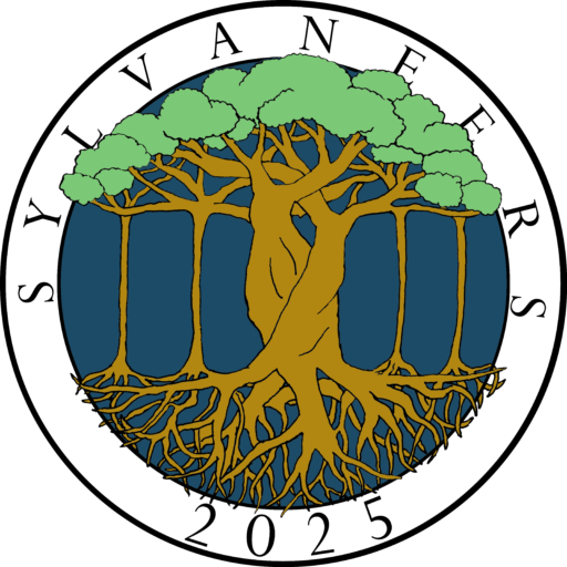 Sylvaneers logo with a banyan tree, it's canopy and root system and 4 aerial roots. Text says Sylvaneers 2025